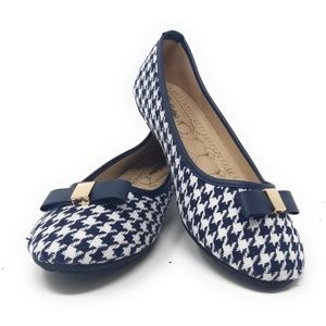Houndstooth Fabric Slip On Flats, B-2840, Navy